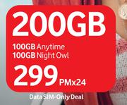 Vodacom 200GB Data Sim Only Deal (100GB Anytime, 100GB Night Owl)