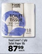 Food Lover's 2 Ply Toilet Paper-18s Each