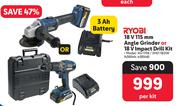 Ryobi 18V 115mm Angle Grinder Or 18V Impact Drill Kit XG-115K/XHD-1820K-Per Kit