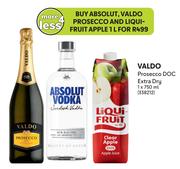 Absolut, Valdo Prosecco DOC Extra Dry 750ml & Liqui Fruit Apple 1L