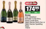 Krone Cap Classique Borealis Cuvee Brut,Rose,Night Nectar Demi Sec Or Sparkling Rose-750ml Each