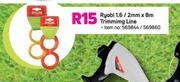 Ryobi 1.6/2mm x 8m Trimming Line