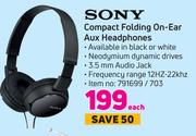 Sony Compact Folding On Ear Aux Headphones-Each