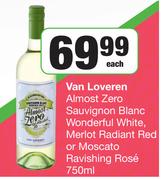 Van Loveren Almost Zero Sauvignon Blanc Wonderful White,Merlot Radiant Red Or Moscato Rose-750ml Ea