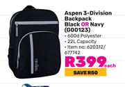 Aspen 3-Divison Blackpack (Black Or Navy) G00123-Each