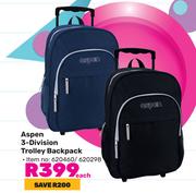 Aspen 3-Divison Trolley Backpack-Each