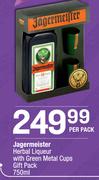 Jagermeister Herbal Liqueur With Green Metal Cups Gift pack-750ml Per Pack