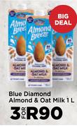 Blue Diamond Almond & Oat Milk-For 3 x 1L