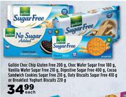 Gullon Choc Chip Gluten Free 200g, Choc Wafer Sugar Free 180g, Vanilla Wafer Sugar Free 210g-Each