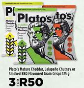 Plato's Mature Cheddar,Jalapeno Chutney Or Smoked BBQ Flavoured Grain Chips-For 3 x 125g