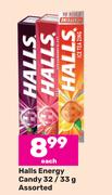 Halls Energy Candy Assorted-32/33g Each