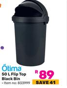 Otima 50L Flip Top Black Bin