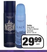 Yardley Body Spray For Men Or Women (Selected)-90ml/125ml Each