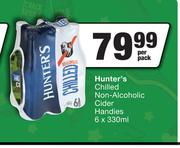 Hunter's Chilled Non Alcoholic Cider Handies-6 x 330ml Per Pack
