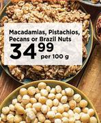 Macadamias, Pistachios, Pecans Or Brazil Nuts- Per 100 g