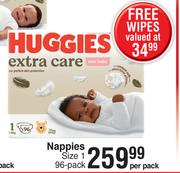 Huggies Extra Care Nappies Size 1 96 Pack-Per Pack