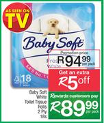 Baby Soft White Toilet Tissue Rolls 2 Ply-18's Per Pack