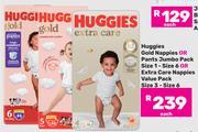 Huggies Gold Nappies Or Pants Jumbo Pack Size 1-6 Or Extra Care Nappies Value Pack Size 3-6-Each