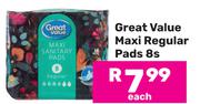 Great Value Maxi Regular Pads-8s Each