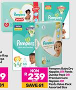 Pampers Baby Dry Nappies Or Pants Jumbo Pack Or Premium Care Nappies Or Pants Value Pk Assorted Size