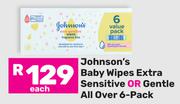 Johnson's Baby Wipes Extra Sensitive Or Gentle All Over 6 Pack-Each
