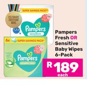 Pampers Fresh Or Sensitive Baby Wipes 6 Pack-Each