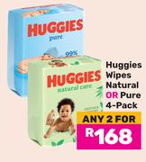Huggies Wipes Natural Or Pure 4 Pack-For Any 2