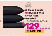 Always Home 3 Piece Double Or Queen Fitted Sheet Pack Assorted-Per Pack