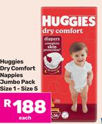 Huggies Dry Comfort Nappies Jumbo Pack Size 1-Size 5-Each