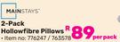 Mainstays 2 Pack Hollowfibre Pillows-Per Pack