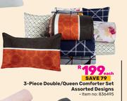 3 Piece Double/Queen Comforter Set Assorted Designs-Each