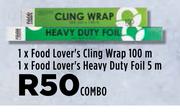 1 x Food Lover's Cling Wrap 100m, 1 x Food Lover's Heavy Duty Foil 5m-Combo