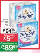 Baby Soft Toilet Tissue Rolls 2 Ply-18s Per Pack