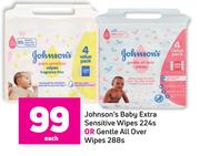 Johnson's Baby Extra Sensitive Wipes 224s Or Gentle All Over Wipes 288s-Each