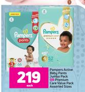 Pampers Active Baby Pants Jumbo Pack Or Premium Care Value Pack Assorted Sizes-Each