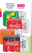 Sprite, Coca Cola or Fanta Assorted-12 x 300ml Per Pack