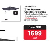 TerraceLeisure 3m Provence Cantilever Umbrella 317433, 349374