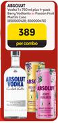 Absolut Vodka 1 x 750ml Plus 4 Pack Berry Vodkarita Or Passion Fruit Martini Cans-Per Combo