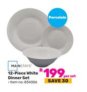 Mainstays 12 Piece Porcelain White Dinner Set-Per Set