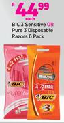 BIC 3 Sensitive Or Pure 3 Disposable Razors-6 Pack Each