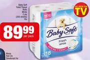 Baby Soft Toilet Tissue Rolls White 2 Ply(350 Sheets)-18s Per Pack