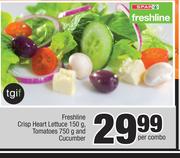 Freshline Crisp Heart Lettuce-150g, Tomatoes-750g & Cucumber-Per Combo