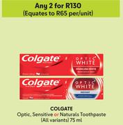 Colgate Optic, Sensitive Or Natural Toothpaste (All Variants)-For Any 2 x 75ml
