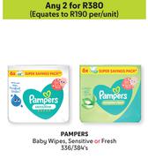 Pampers Baby Wipes (Sensitives Or Fresh) 336/384's Pack-For Any 2 