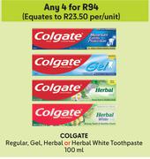 Colgate Regular, Gel, Herbal Or Herbal White Toothpaste-For Any 4 x 100ml