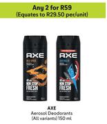 Axe Aerosol Deodorants (All Variants)-For Any 2 x 150ml