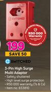 Switched 3 Pin High Surge Multi Adaptor