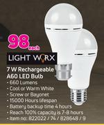 Light Worx 7W Rechargeable A60 LED Bulb-Each