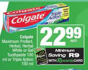 Colgate Maximum Protect, Herbal, Herbal White Or Gel Toothpaste 100ml Or Triple Action 150ml-Each