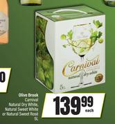 Olive Brook Carnival Natural Dry White, Natural Sweet White Or Natural Sweet Rose-5Ltr Each